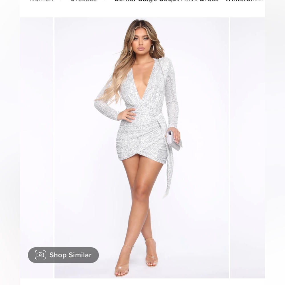 Fashion Nova Center Stage Mini Sequin dress White/Silver XS